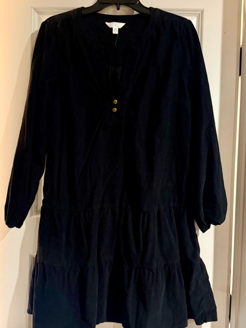Time and Tru Black Tiered Long-Sleeve Dress with Gold Buttons